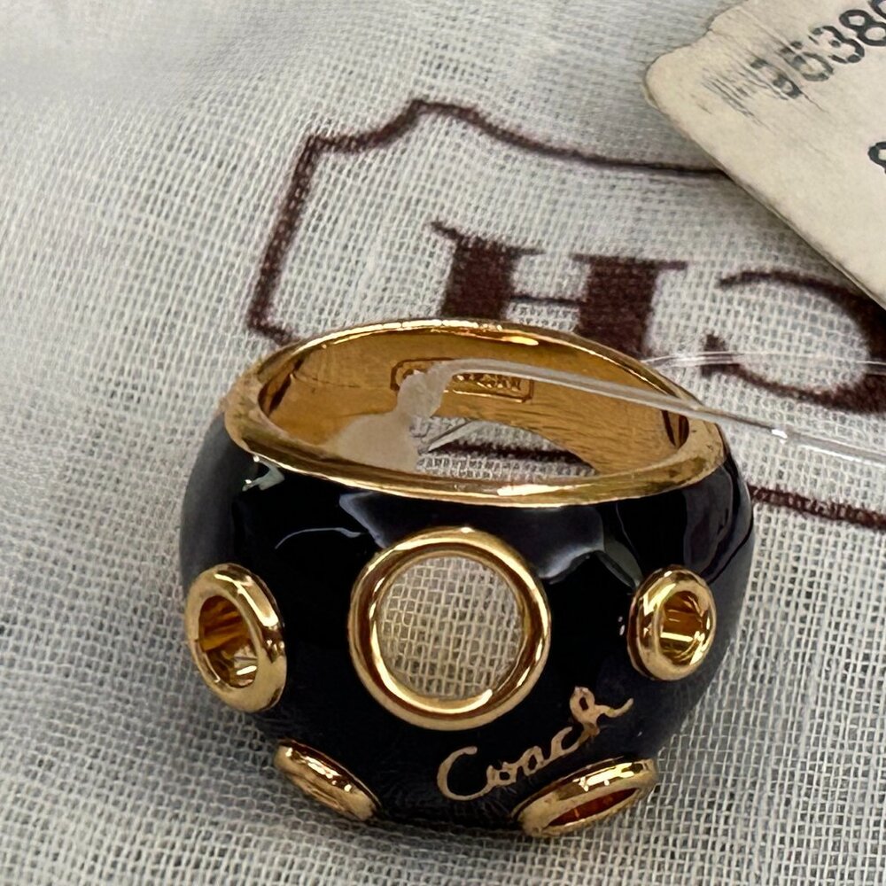 COACH FINGER RING F95380 GOLD NAVY ENAMEL RING SIZE 8 VINTAGE Y2K NWT 🦋 🌸